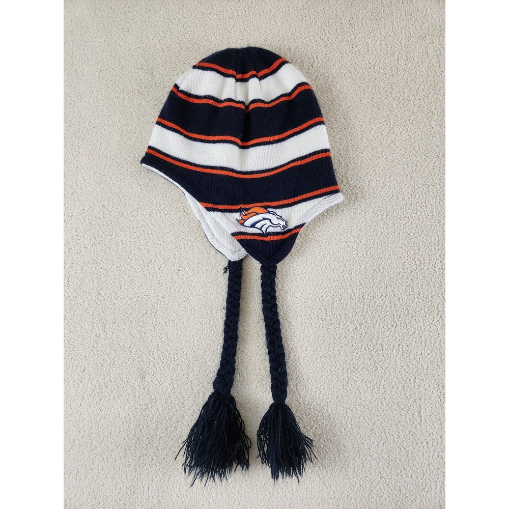NFL Team Apparel Denver Broncos Ear Flap Stocking Cap with Long Poms